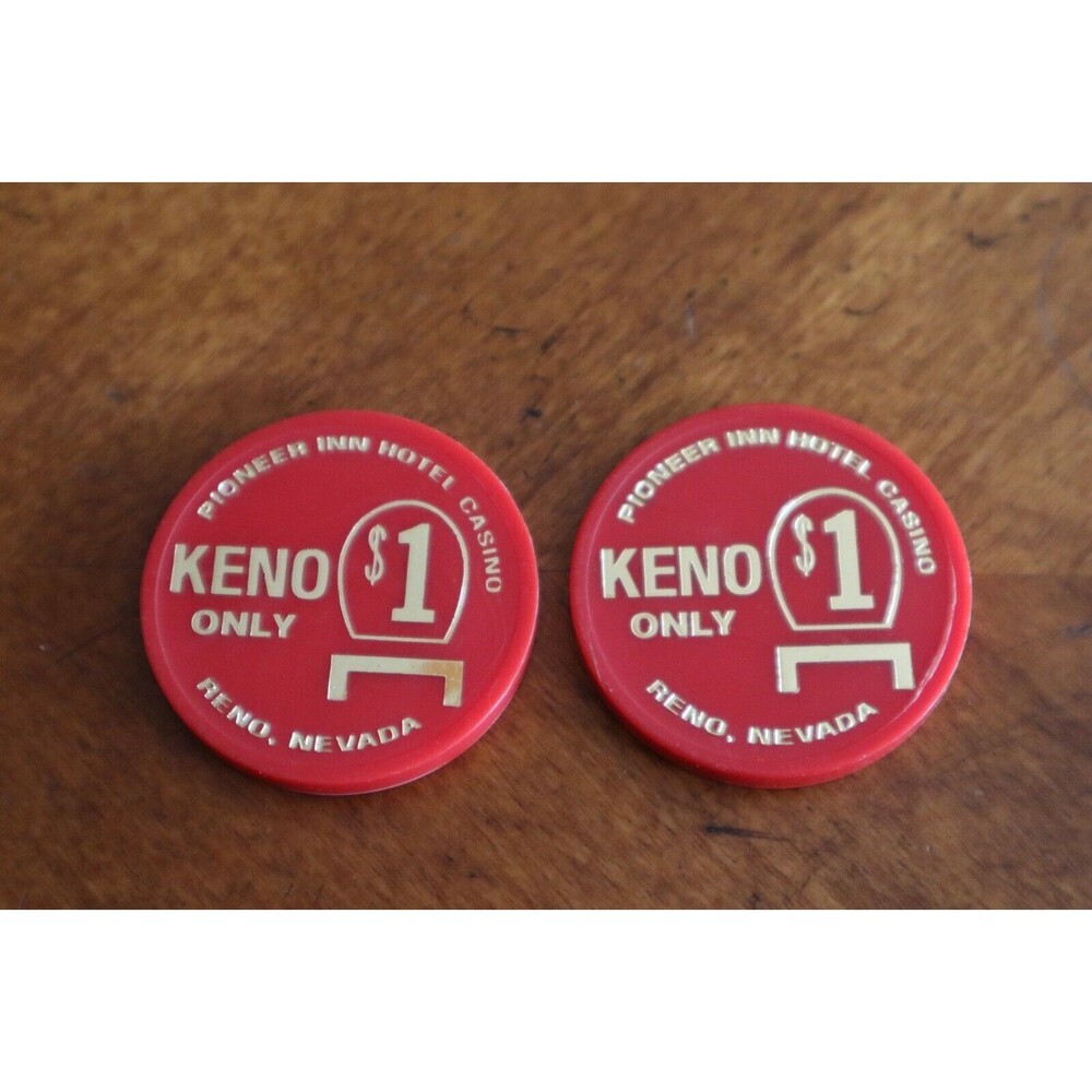 Lot of 2x Pioneer Inn Hotel Casino Reno Nevada 1 Dollar Keno Gaming Chip Token - Picture 4 of 7